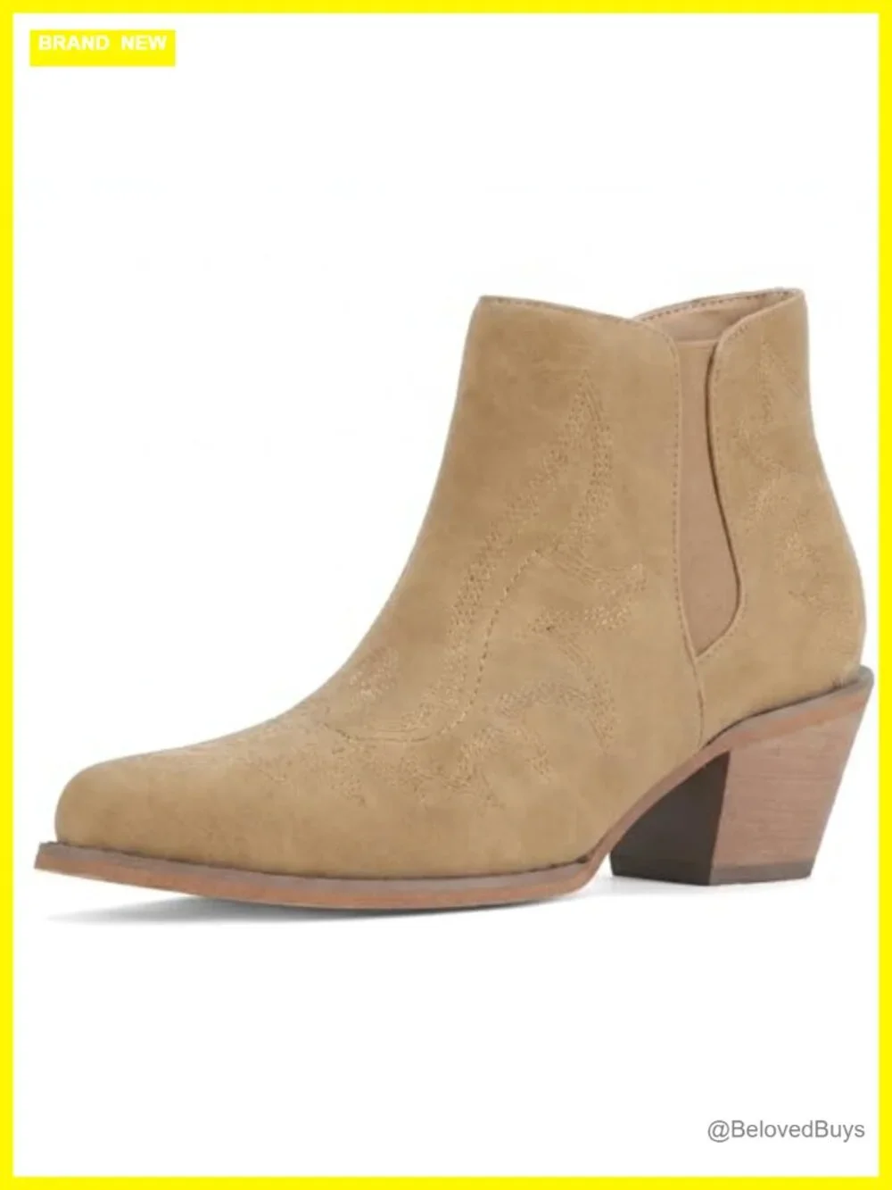 Faux Leather Western Snip Toe Ankle Booties with Embroidery Chunky Block Heel